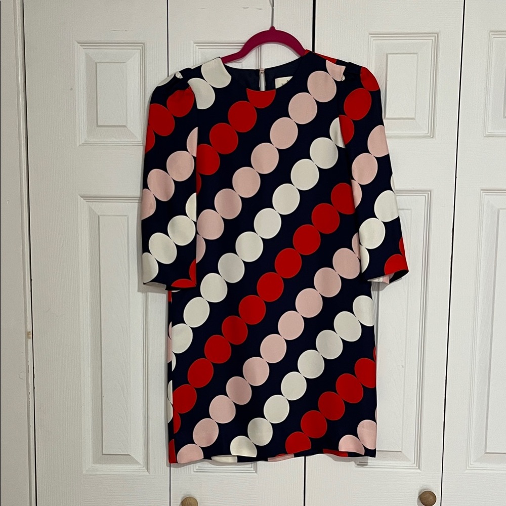 kate spade New York mod polka dot viscose mini dress with 3/4 sleeves